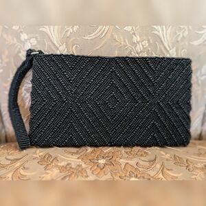 Elegant Black Beaded Wristlet Clutch
